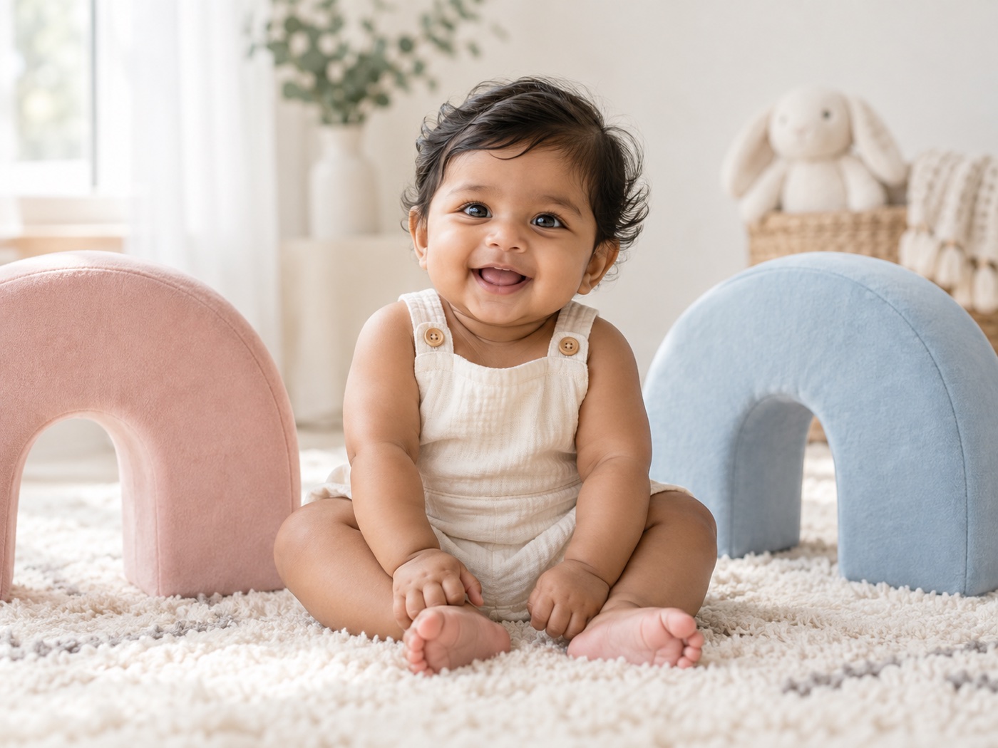Baby portrait with blush-pink and powder-blue props