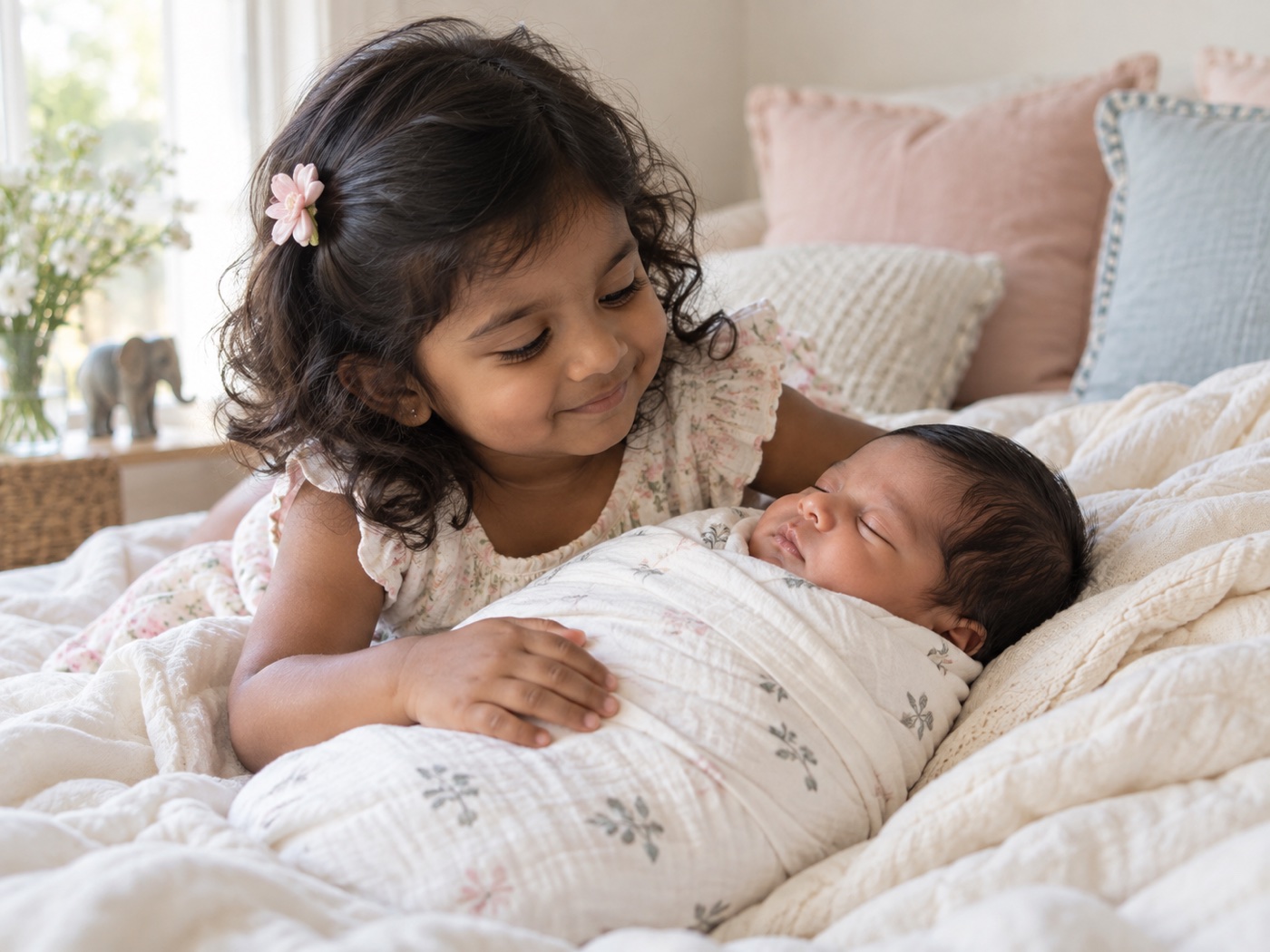 Tender sibling and newborn portrait